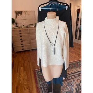 Calvin Klein Womens Cream Ribbed Mock Neck Wool Blend Raglan Sweater Size Medium